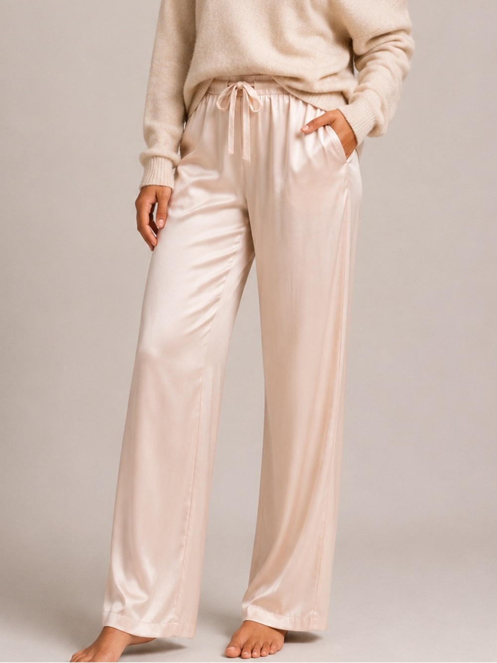 100% Silk PJ Pant Women’s Sz 2X Blush Drawstring Elastic back Luxury Glam EUC